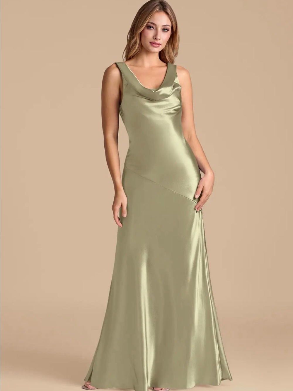 Azazie Satin Cowl Neck Maxi Bridesmaid Dress